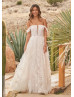 Ivory Lace Tulle Ruffled Wedding Dress With Detachable Straps